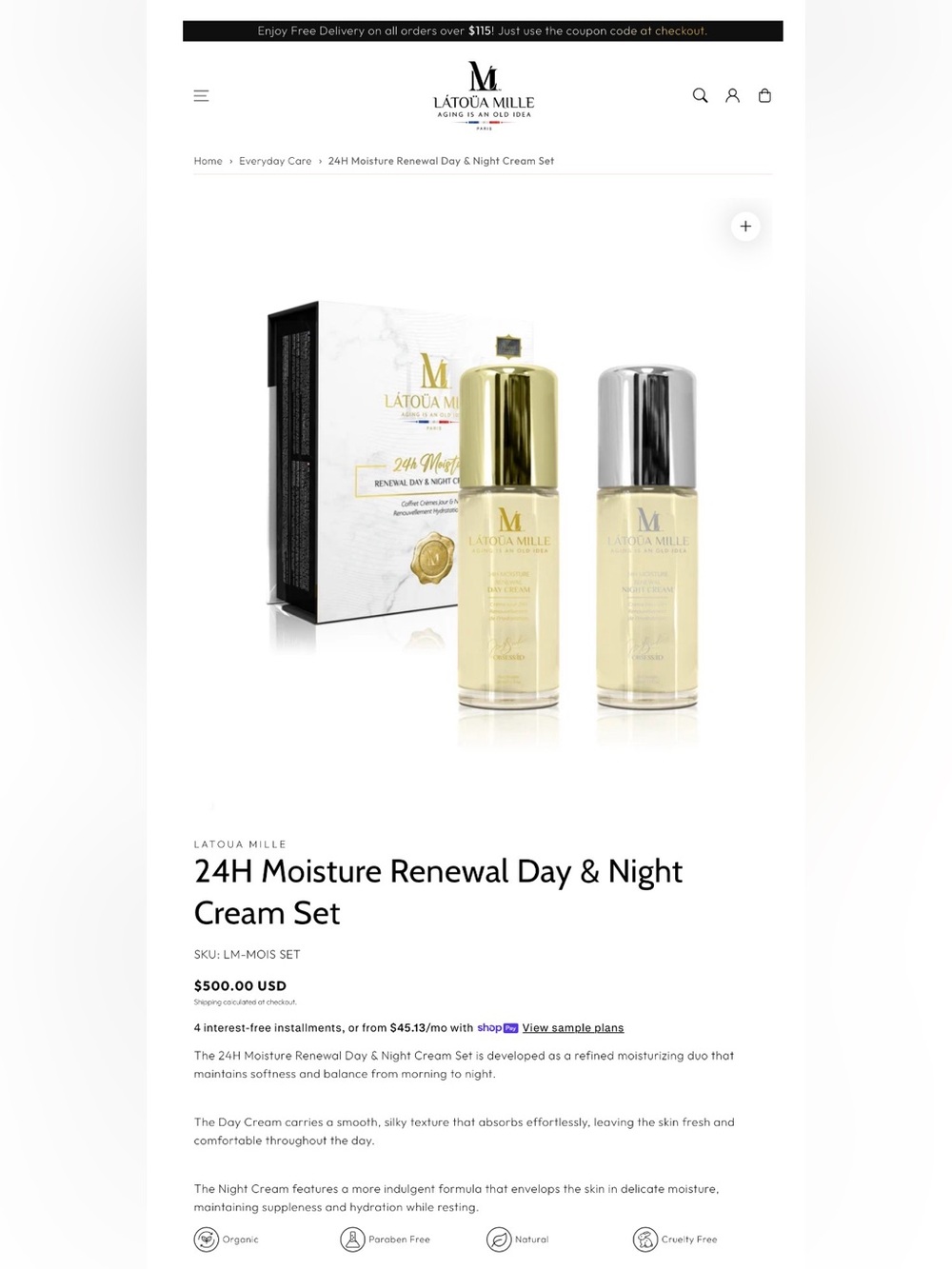 Latoua Mille 24H Moisture Renewal Day & Night Cream Set